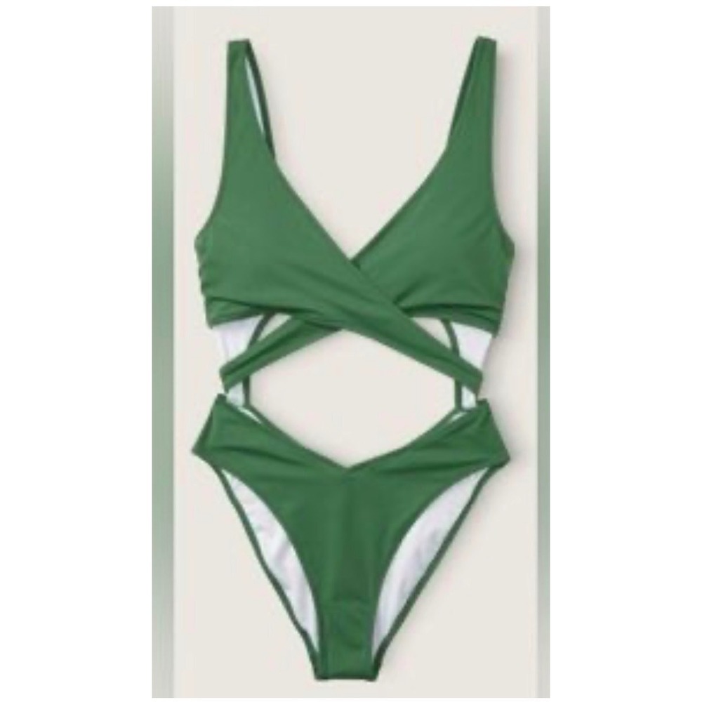 Victorias Secret PINK Green Cutout Wrap Monokini One Piece Swimsuit Medium NEW